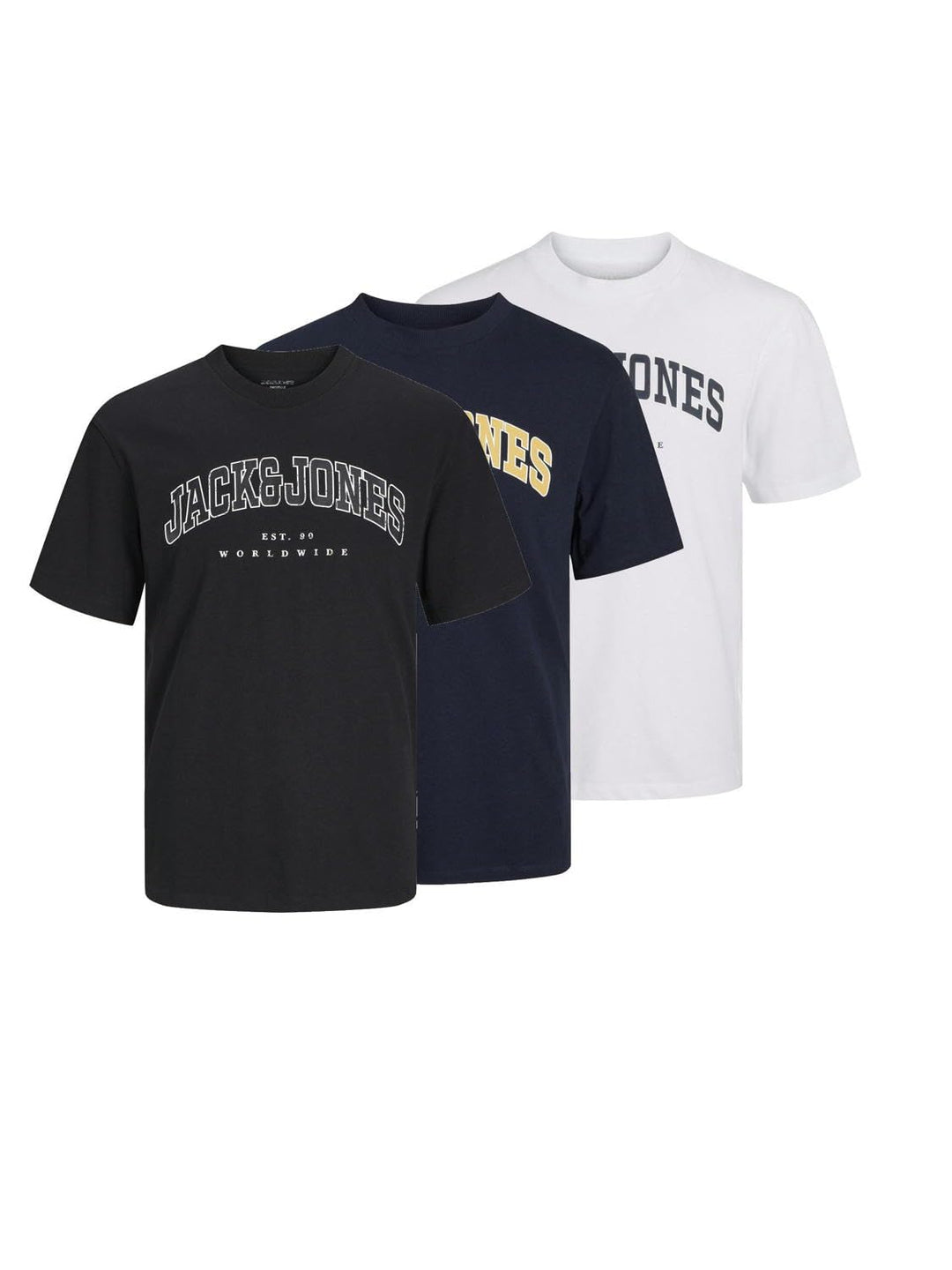JACK & JONES Male T-Shirt 3er-Pack Logo Rundhals T-Shirt, 3er-pack Black/Navy Blazer/White
