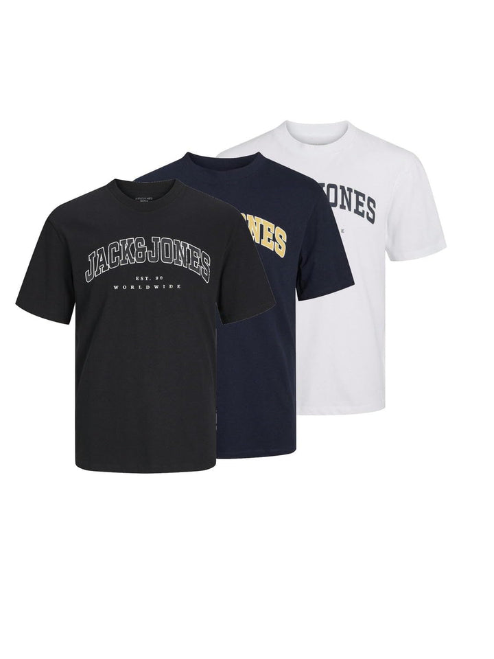 JACK & JONES Male T-Shirt 3er-Pack Logo Rundhals T-Shirt, 3er-pack Black/Navy Blazer/White
