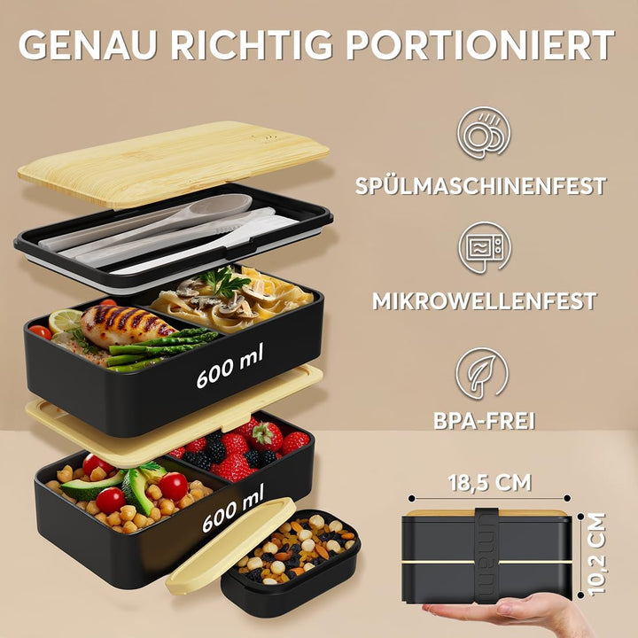 Umami Lunchbox Erwachsene, Auslaufsichere Bento Box mit Fächern und 4 Bestecke, Brotdose Erwachsene,