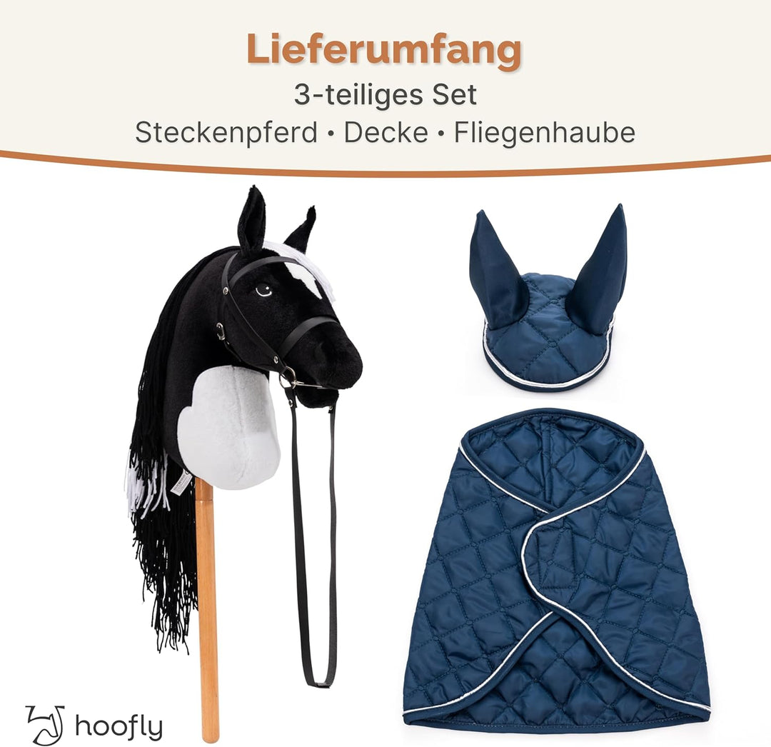 Hobby Horse Set – Grosses Steckenpferd für Kinder mit Decke & Fliegenhaube | Komplettes Hobby Horsin