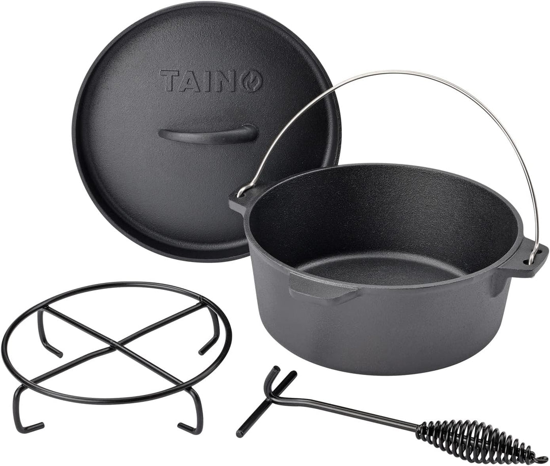 TAINO Dutch Oven Gusseisen-Topf Dopf Feuertopf Deckel-Heber Kochtopf (4 Liter)