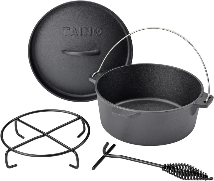 TAINO Dutch Oven Gusseisen-Topf Dopf Feuertopf Deckel-Heber Kochtopf (4 Liter)