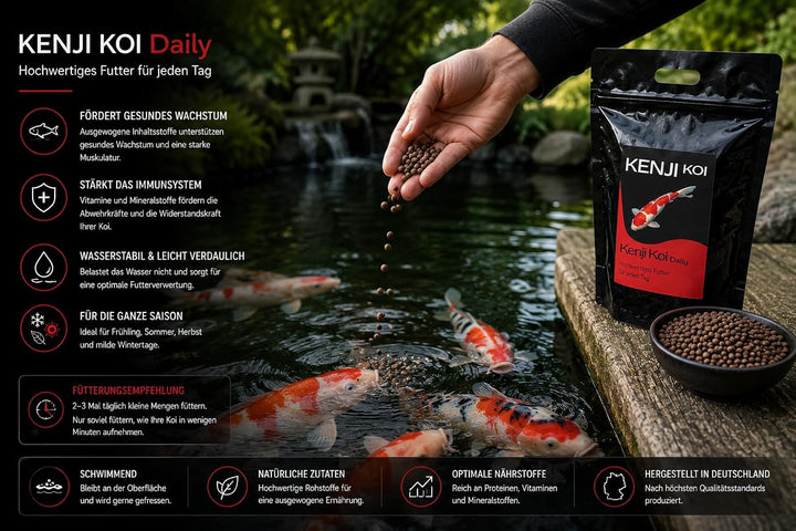 KENJI KOI Daily Food 5kg 3mm - Koifutter für die ganze Saison mit SPIRULINA | Alleinfutter für Koi |