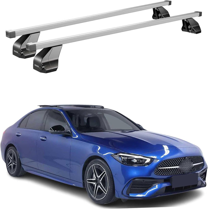 Menabo Dachträger kompatibel mit Mercedes C-Klasse W206 2021-2023 Gepackträger Silber 2X TÜV, Silber