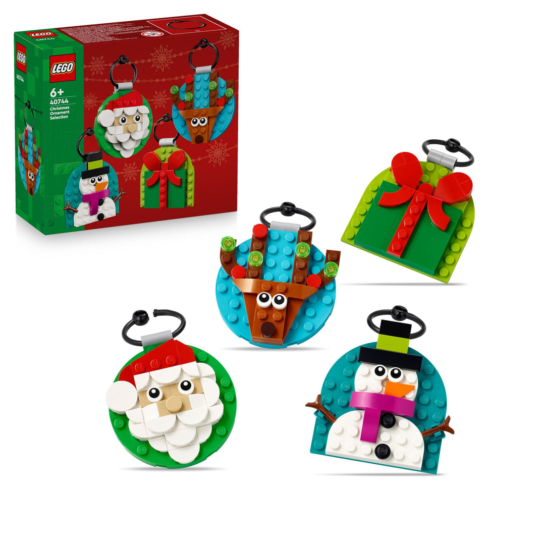 LEGO Verschiedene Christbaumanhänger - 4 Tannenbaum Dekorationen inkl. Weihnachtsmann, Schneemann &