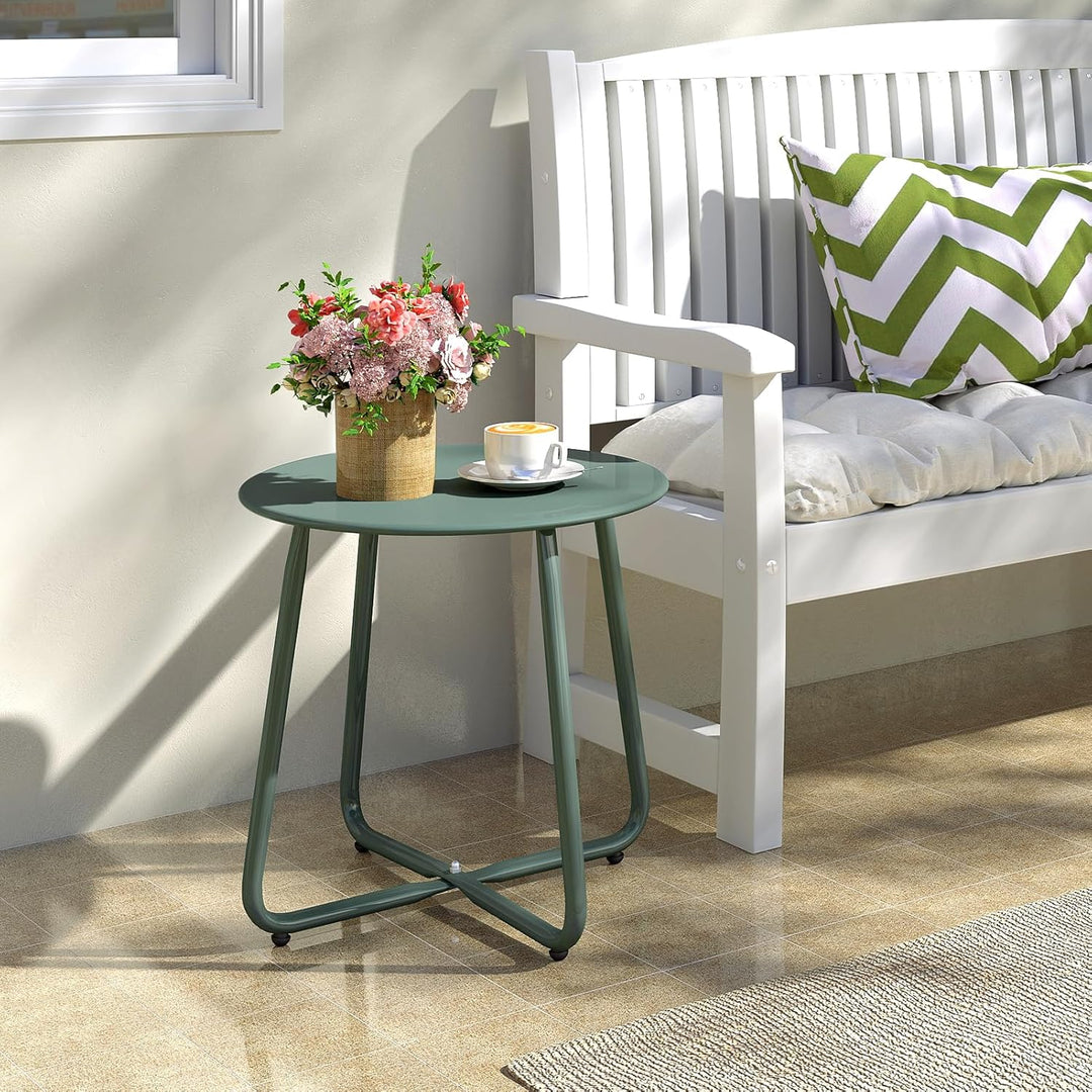 HollyHOME Beistelltisch Outdoor Balkontisch Klein Gartentisch Rund Beistelltisch Metall Wetterfest L