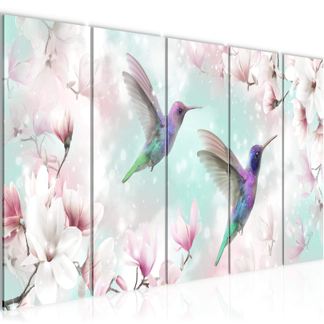 Runa Art Wandbild XXL Blumen Magnolien Wohnzimmer Schlafzimmer 200 x 80 cm Türkis 5 Teilig - Made in