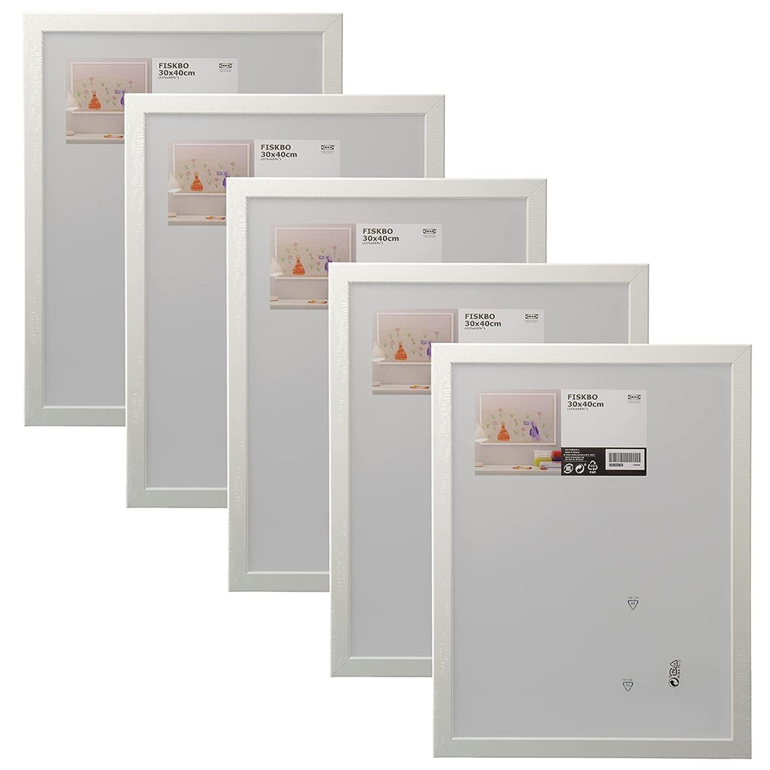 Ikea FISKBO Bilderrahmen 30x40cm, Kunststoff & Faserplatte, 30x40 cm, Weiss - 5er Set