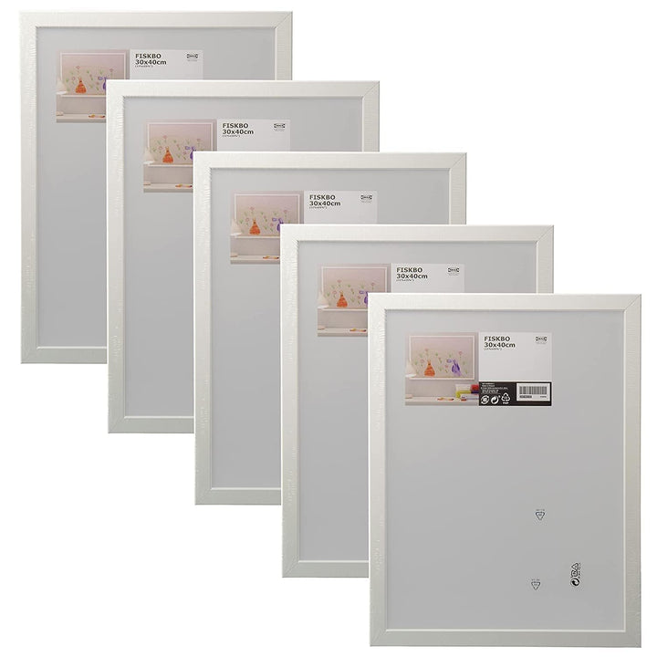 Ikea FISKBO Bilderrahmen 30x40cm, Kunststoff & Faserplatte, 30x40 cm, Weiss - 5er Set