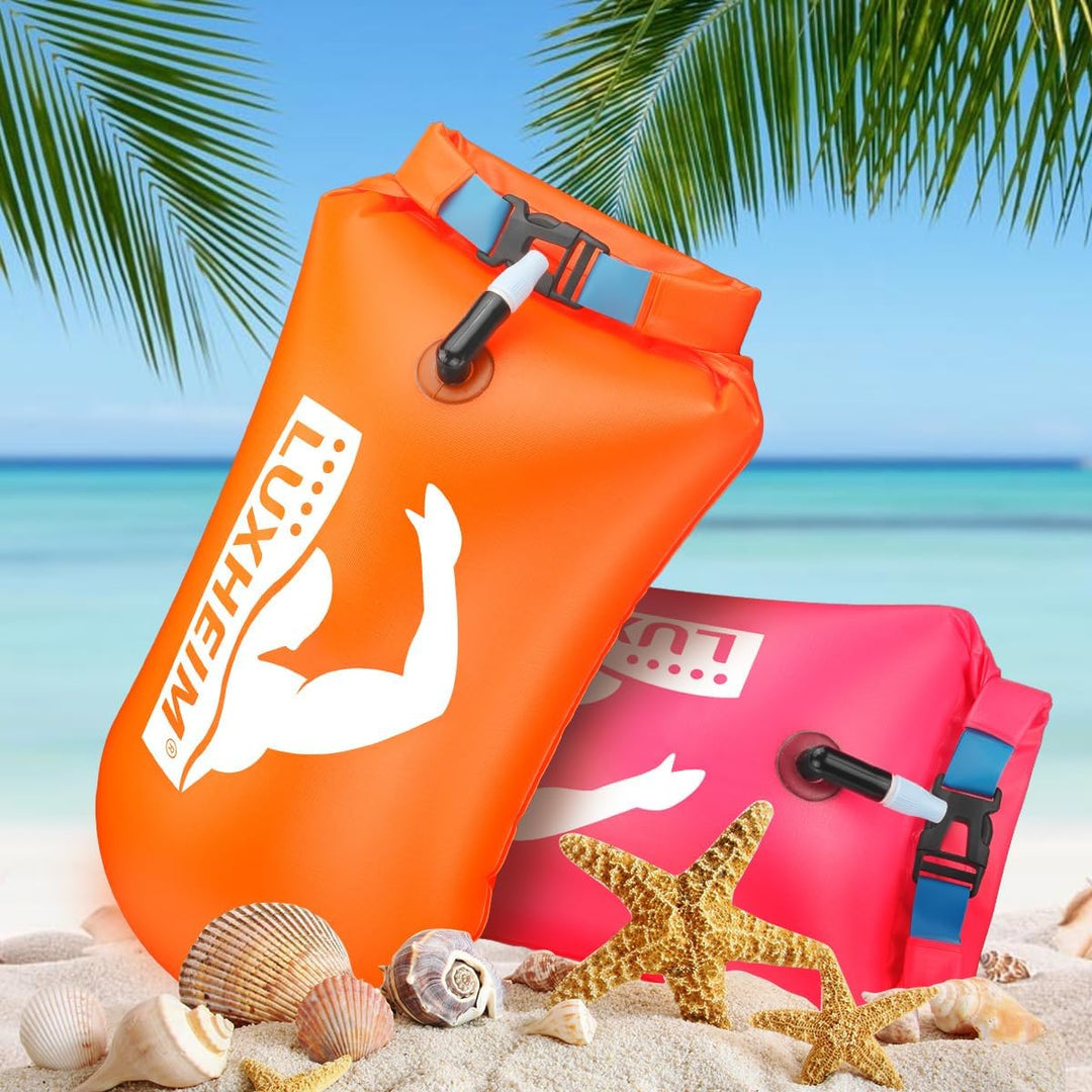 2 Pack Schwimmen Boje Schleppschwimmer für Open Water Schwimmen gut sichtbar Schwimmer Dry Bag wasse