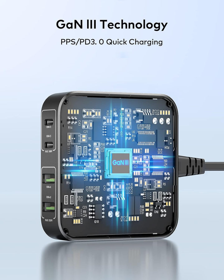 NANAMI 100W USB C Ladegerät Mehrfach - 4-Port Desktop Charger GaN USB C Netzteil PD Ladegerät mit PP