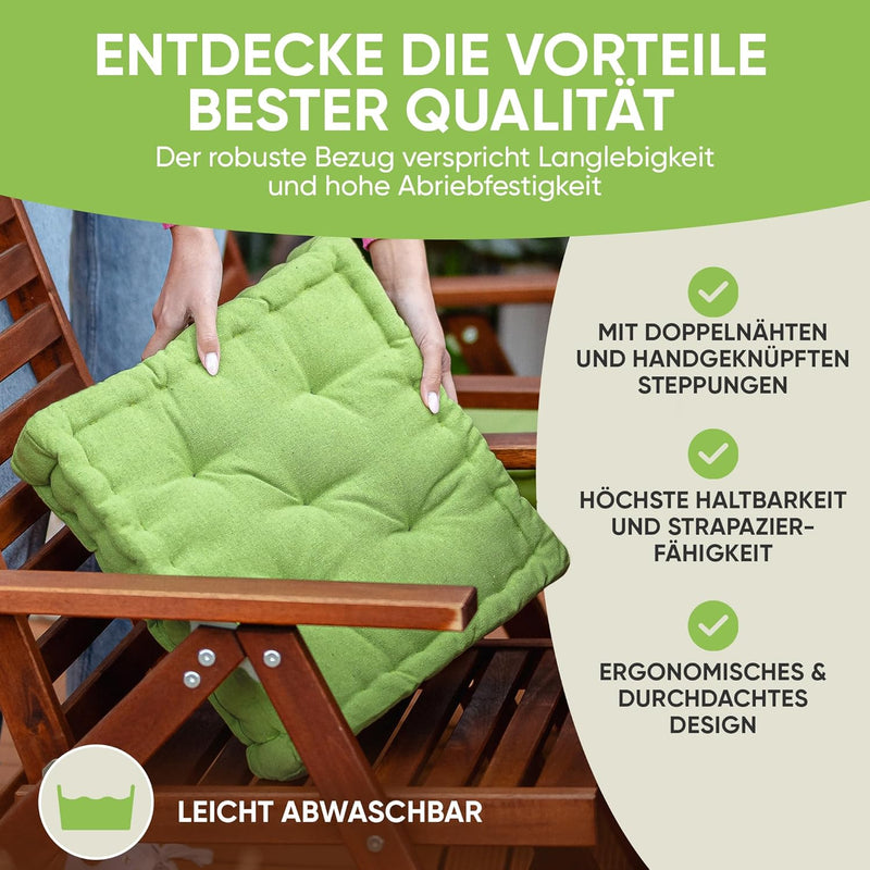 Gräfenstayn® 4er-Set Sitzkissen Stuhlkissen 40x40x8cm für Indoor und Outdoor aus 100% Baumwolle Dick