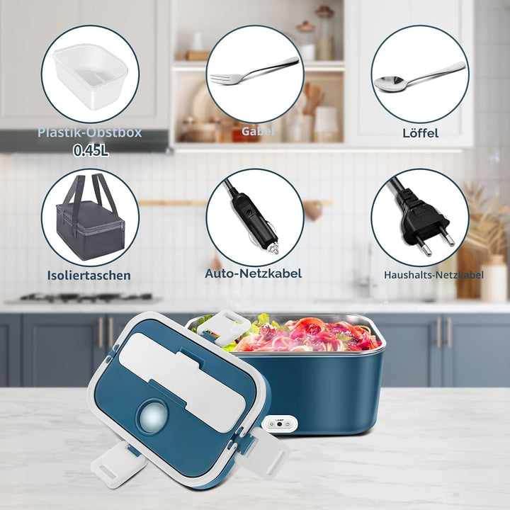 Elektrische Lunchbox 120W 3-in-1 12V/24V/220V Brotdose Elektrisch für Auto, LKW, Büro 1,8L Beheizte