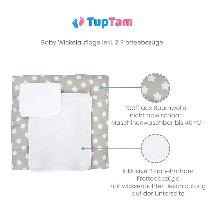 TupTam Wickelauflage inkl. 2 Frotteebezüge Modell MAR02579, Farbe: Rehe/Igel/Grau, Grösse: 70 x 70 c