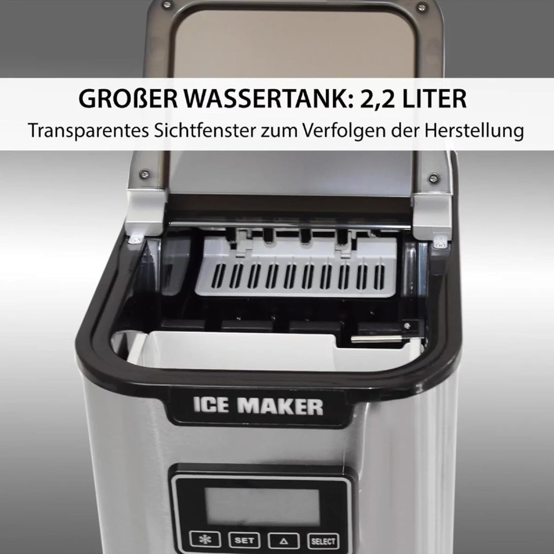 Syntrox Edelstahl Eiswürfelmaschine Silonax (LCD Display), Eiswürfelautomat, Eiswürfel in Minuten, E