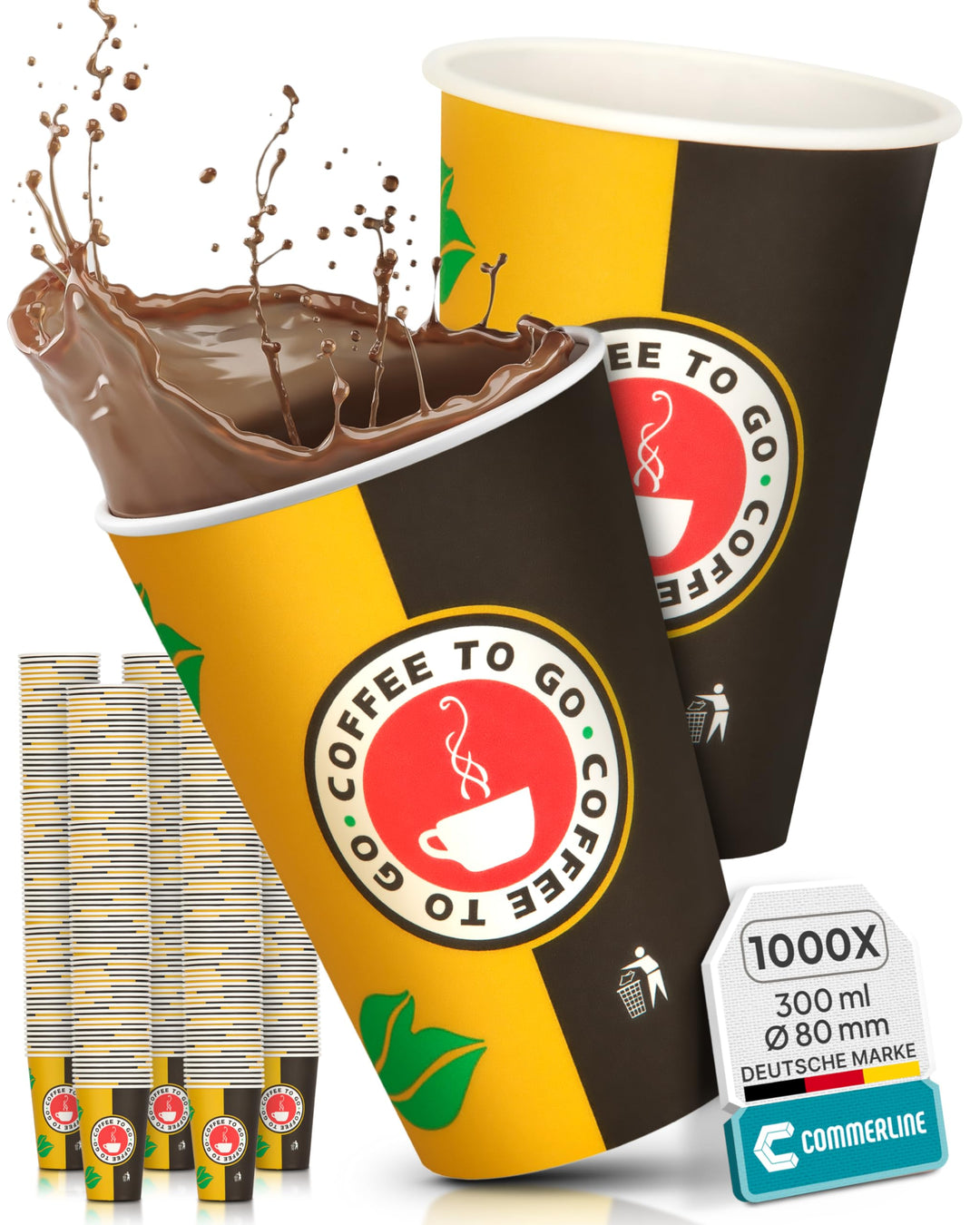1000 Stück 12oz Ø80mm 300ml Kaffeebecher to go | Pappbecher Cups Coffee to Go Becher | Kaffee to+go