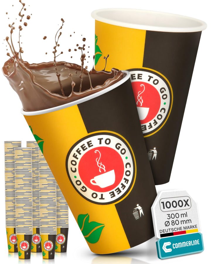 1000 Stück 12oz Ø80mm 300ml Kaffeebecher to go | Pappbecher Cups Coffee to Go Becher | Kaffee to+go