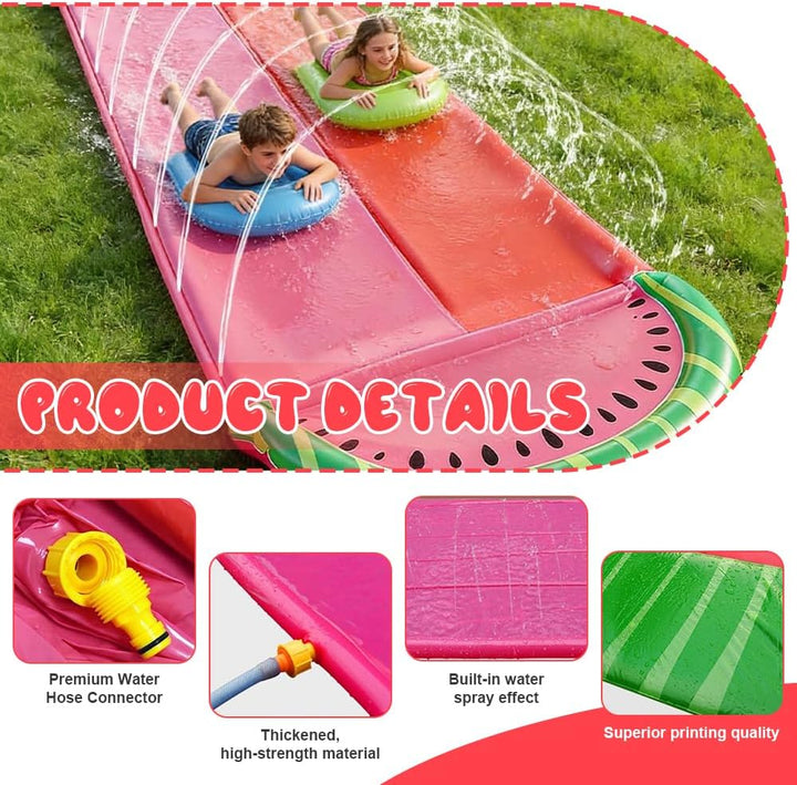 Wasserrutsche Garten Für Kinder, 480x140 Cm Doppelrutsche Mit Eingebautem Sprinkler,Double Water Sli