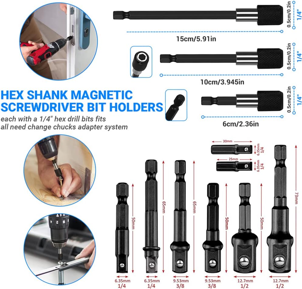 32pcs flexibler Bohrer-Erweiterungssatz, drehbarer Gelenk-Sockel 1/4 3/8 1/2 Zoll-Hex-Sockel-Adapter