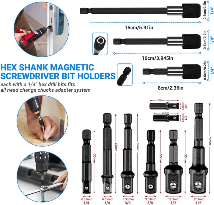 32pcs flexibler Bohrer-Erweiterungssatz, drehbarer Gelenk-Sockel 1/4 3/8 1/2 Zoll-Hex-Sockel-Adapter