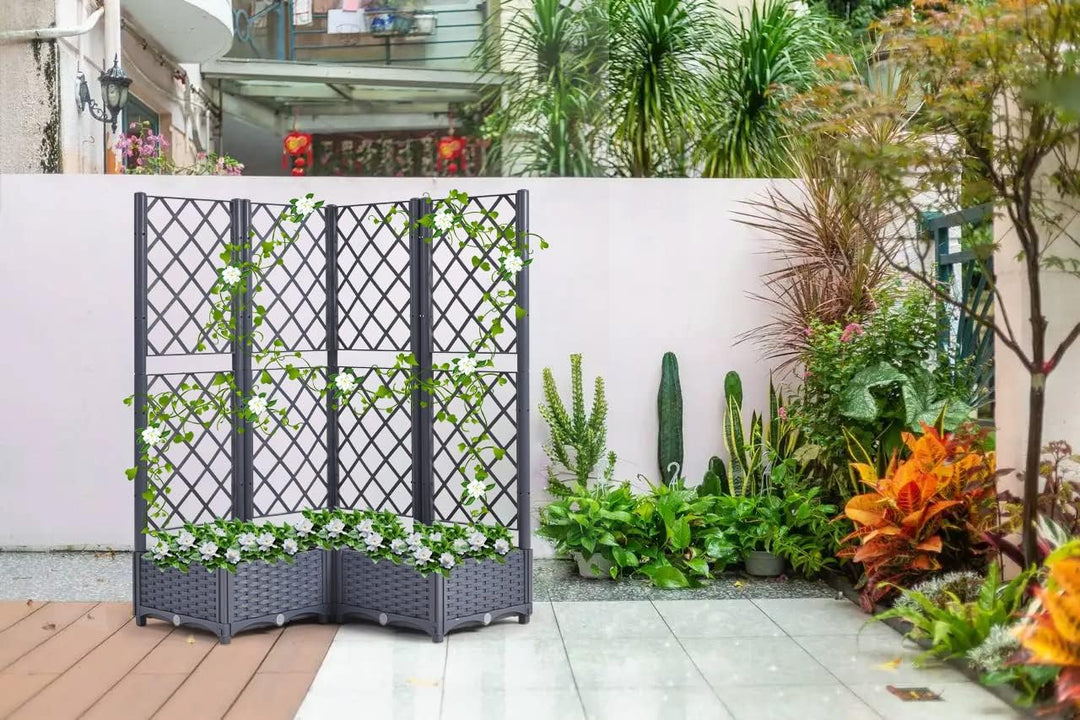 Mingone Rankgitter Hochbeet Pflanzgefäss Blumenkasten mit 3 Pflanzgefäss Wasserspeicher Balkonkasten