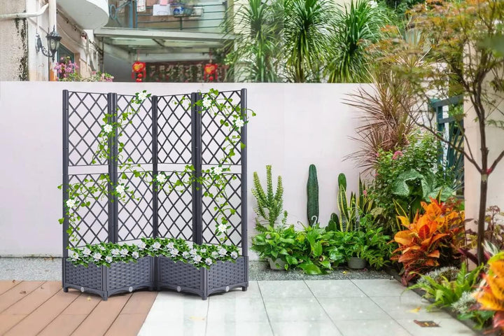 Mingone Rankgitter Hochbeet Pflanzgefäss Blumenkasten mit 3 Pflanzgefäss Wasserspeicher Balkonkasten