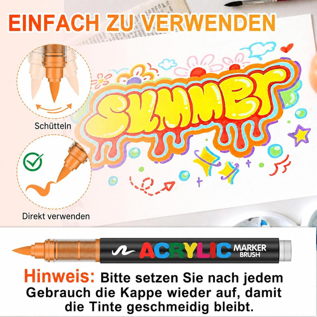 Laconile 60 Farben Acrylstifte für Steine Wasserfest, Brush Tip Acrylic Pens Set, Schnelltrocknend u