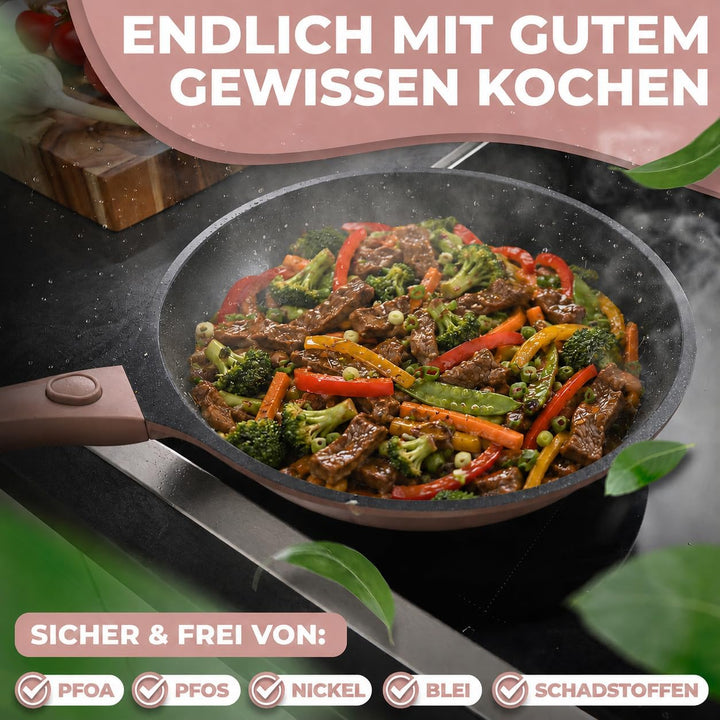 NEU Bratpfanne 28 cm mit abnehmbarem Griff, Antihaftbeschichtung, PFOA frei, für Induktion geeignet