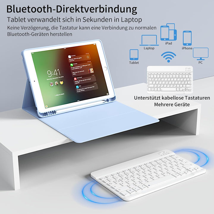 Tastatur Hülle für iPad 10,2 Zoll 9. 8. 7. Generation 2021 2020 2019, Abnehmbarer Bluetooth QWERTZ K