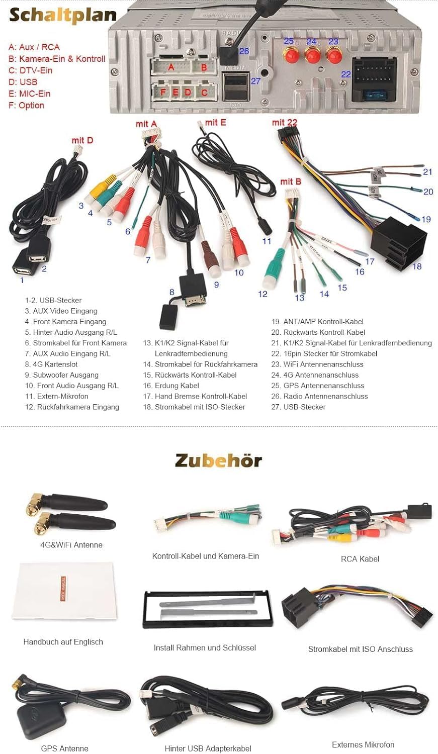 8-Kern Android 14 Universal Autoradio 1 Din GPS Navi mit 7" Einziehbarer Bildschirm Kabelloses Carpl