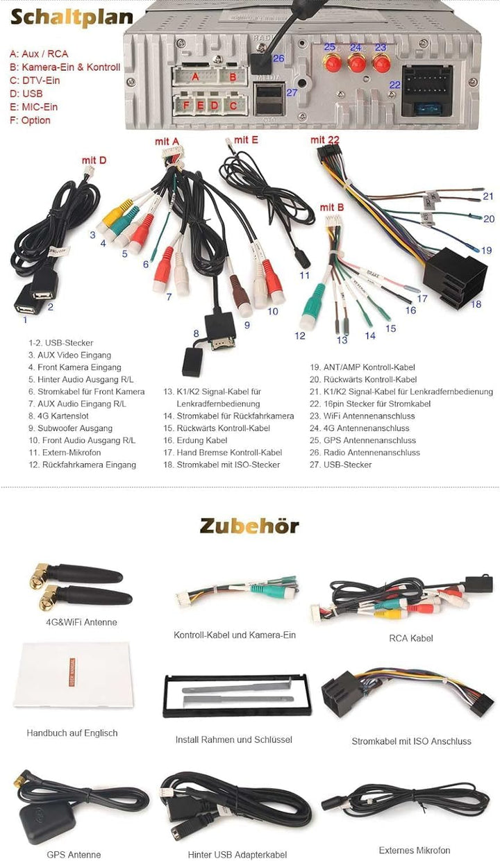 8-Kern Android 14 Universal Autoradio 1 Din GPS Navi mit 7" Einziehbarer Bildschirm Kabelloses Carpl