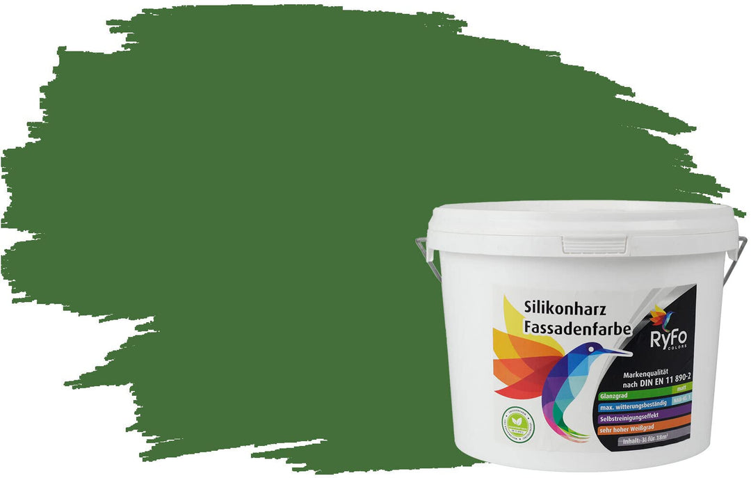 RyFo Colors Silikonharz Fassadenfarbe Lotuseffekt Trend Powergrün 3l - bunte Fassadenfarbe, weitere