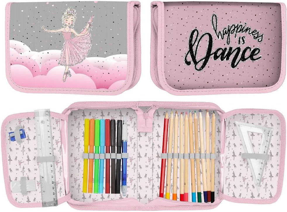 Familando Ballerina Mädchen Schulranzen-Set 6 TLG | Ranzen 1. Klasse | Schultasche mit Sportbeutel,