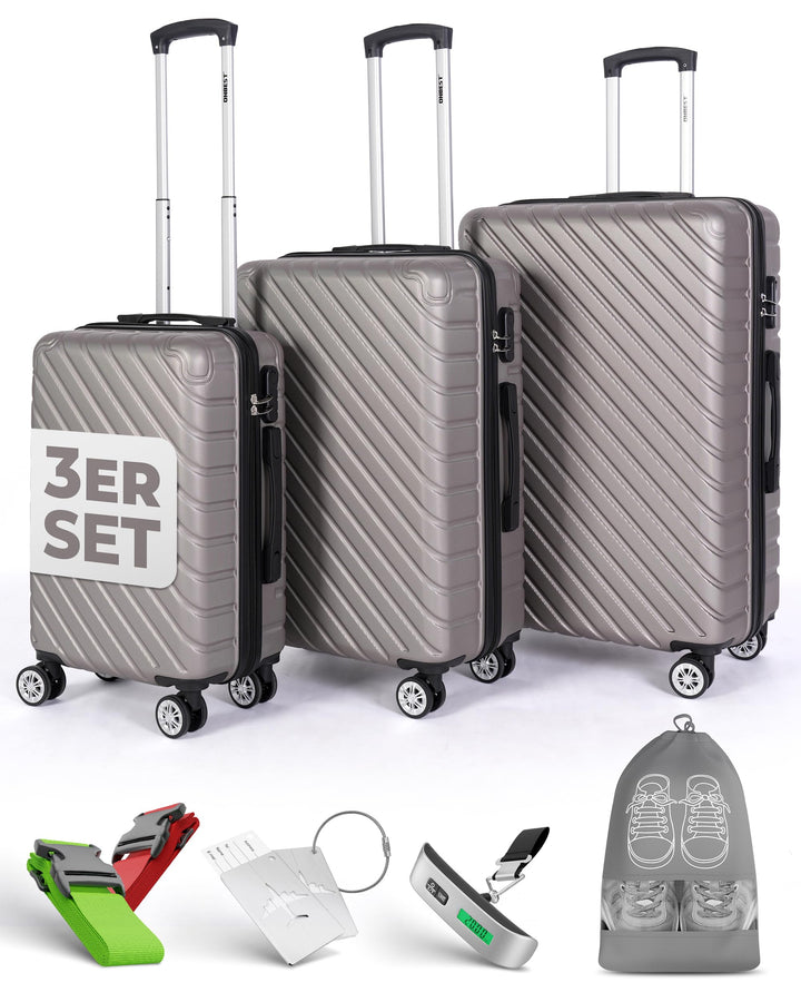 3erKoffersetXXL Komplettpaket – Sichere und leichte ABS Hartschalenkoffer 20"24"28" mit Rollen – Rei