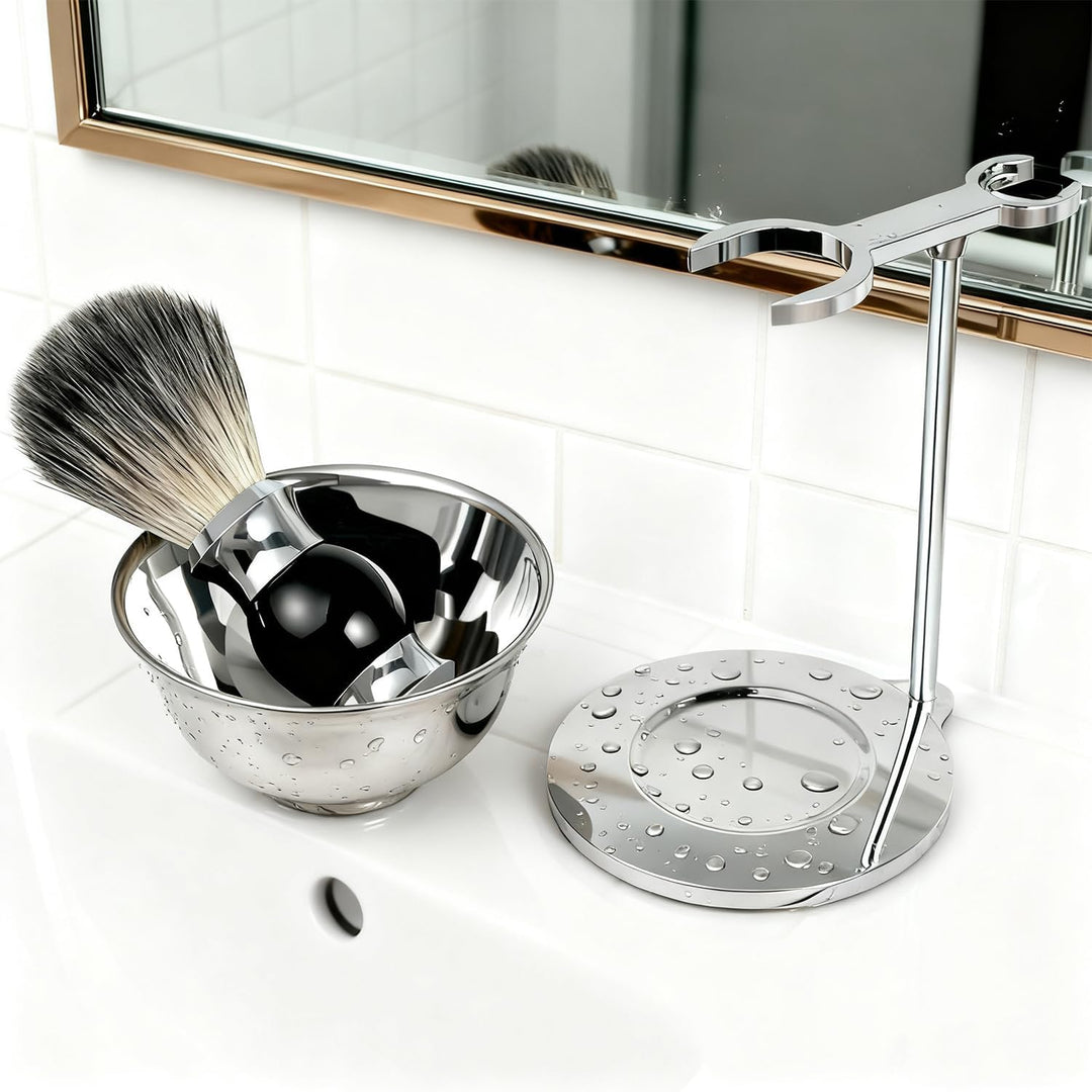 GRUTTI Rasierset, Badger Brush Soap Bowl und Rasierständer für Herrengeschenke,Rasiererhalter für He