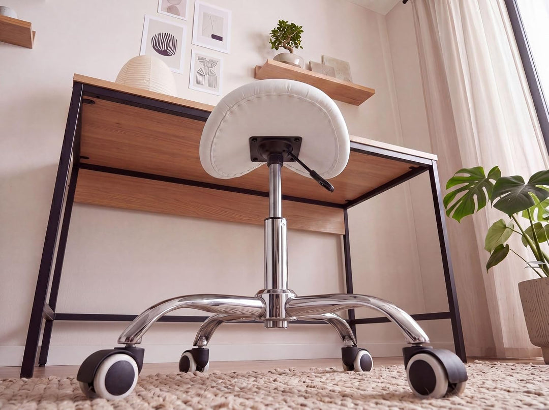 FineBuy Menton - Sattel-Hocker | Arbeitshocker mit Kunstleder-Bezug | Sitzhocker ist höhenverstellba