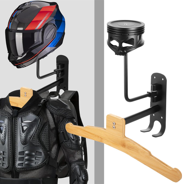 Motorrad Zubehör für Biker – 2-in-1 Wandhalterung für Helm & Jacke – Stylischer Helmhalter im Totenk