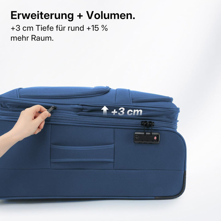 Stoffkoffer erweiterbar mit Frontfächern,15% Extra-Volumen, TSA-Schloss, 360° Doppelrollen & verdeck