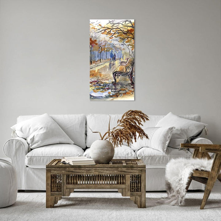 Bilder auf Leinwand 55x100cm Leinwandbild mit Rahmen Path Bench Herbst Frau Gross Wanddeko Bild Schl