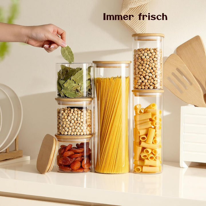 Vorratsgläser Set (2 x 2300 ml) Eckige Vorratsbehälter mit Holzdeckeln - 10x10x30 cm - Vorratsdosen