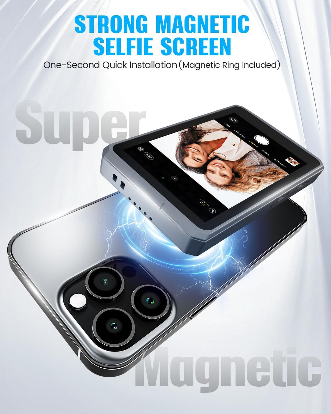 Handy Selfie Monitor, Magnetischer Vlog Selfie Monitor Bildschirm für iPhone/Android, Unterstützt 4K