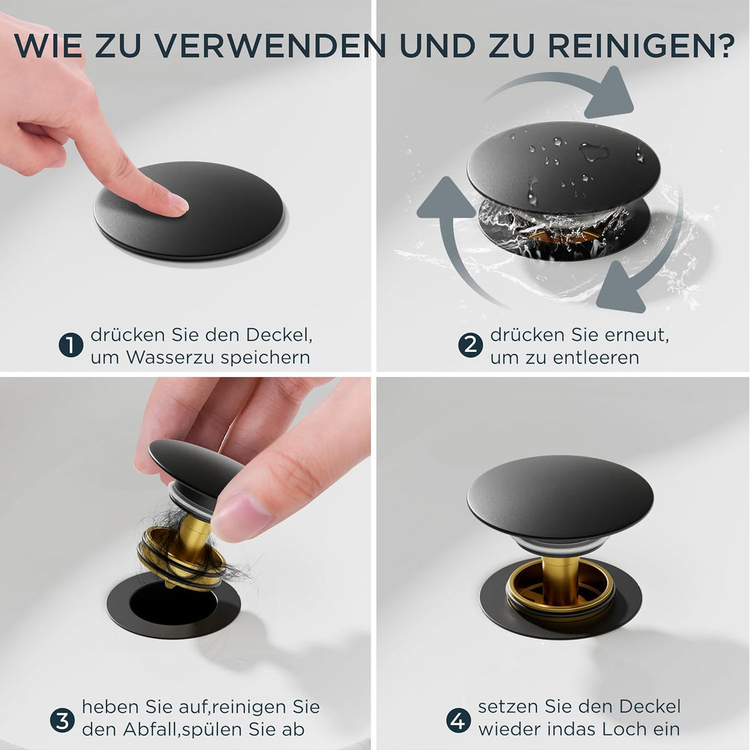 FORIOUS Wasserhahn Bad Schwarz Hoch mit Ablaufgarnitur，360° Drehbar Edelstahl Waschtischarmatur Hoch