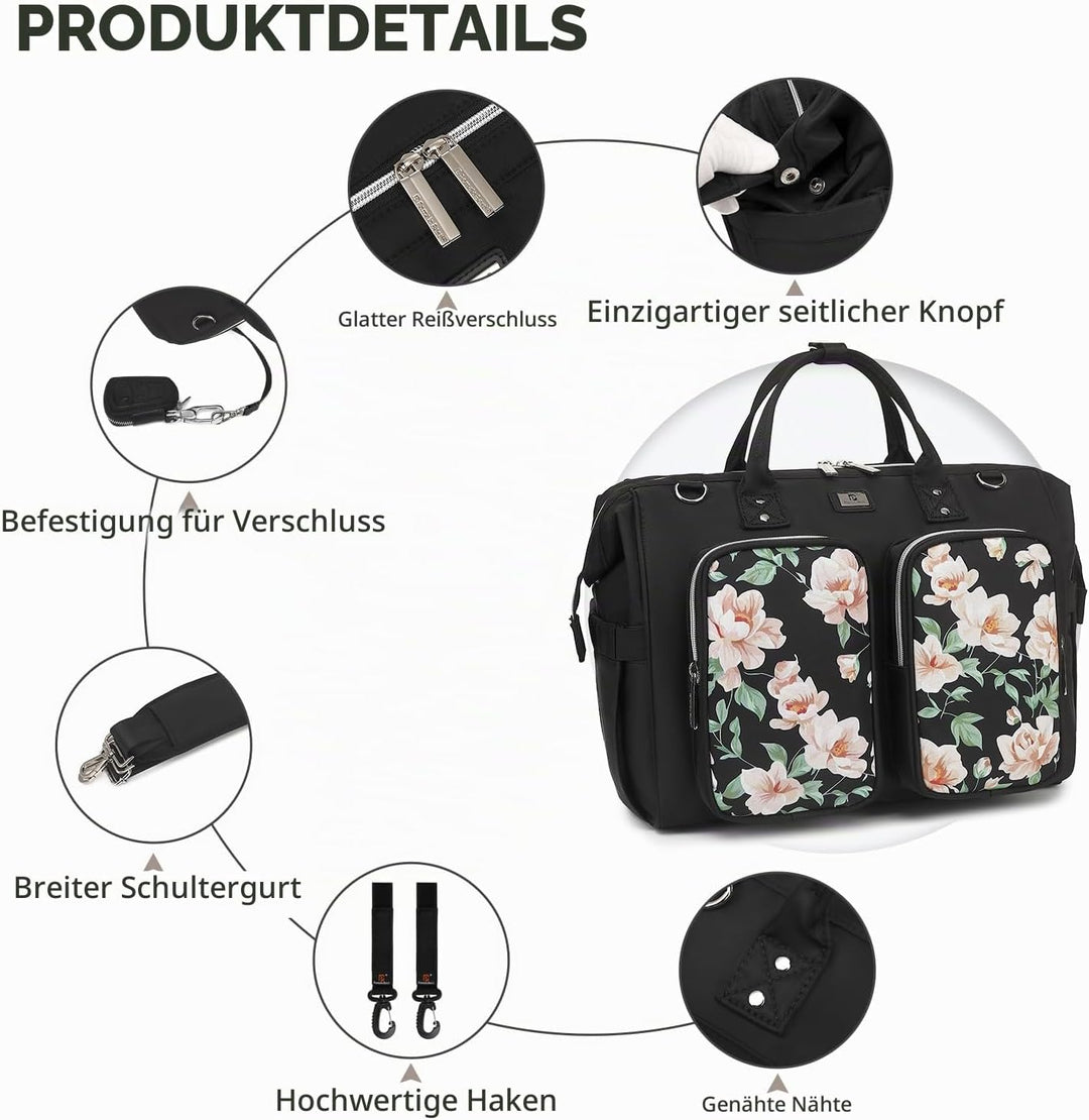 Pomelo Best Wickeltasche mit wasserdicher Wickelunterlage und 2 Kinderwagen Haken verstellbare Schul