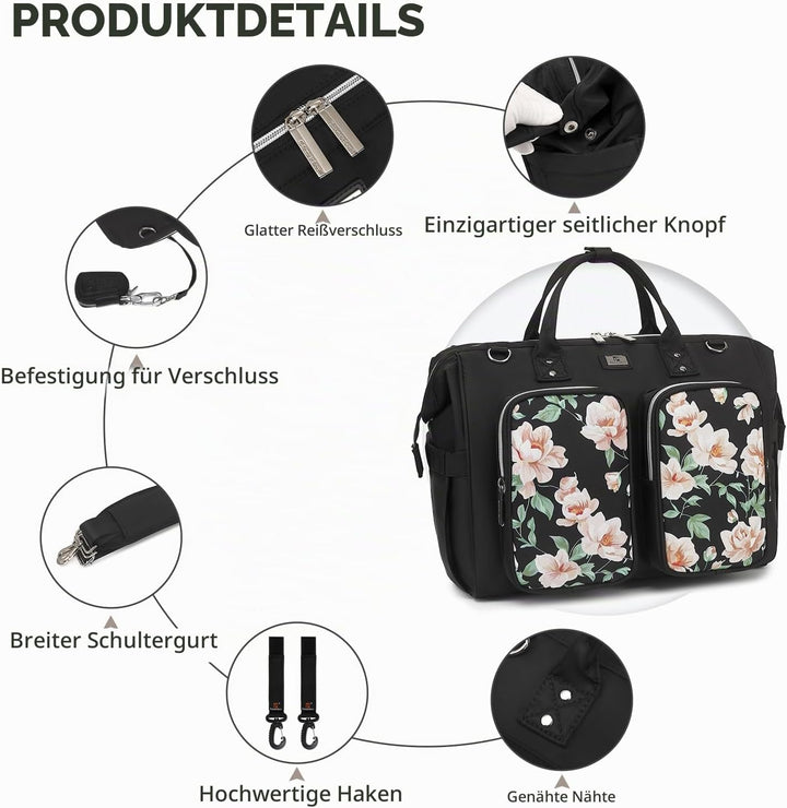 Pomelo Best Wickeltasche mit wasserdicher Wickelunterlage und 2 Kinderwagen Haken verstellbare Schul