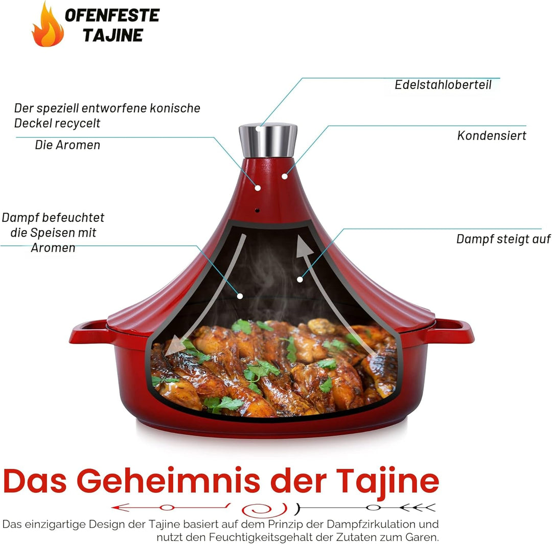 Tajine Topf Induktion 28cm / 4,2L – Marokkanischer Tagine Guss-Aluminium – Ofenfest & für alle Herda
