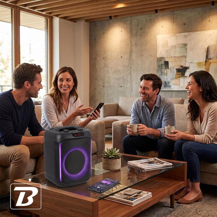 BoomTone DJ Cube 200 – Tragbarer Karaoke-Lautsprecher 200 W mit Bluetooth 5.0, integriertem LED-Lich