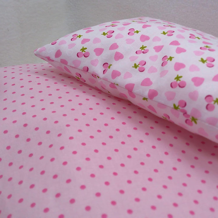 Puppenbettwäsche rosa Herzchen-Design, 4 Variaten, für Puppenwagen,-bett oder Puppenbuggy (Spitze),