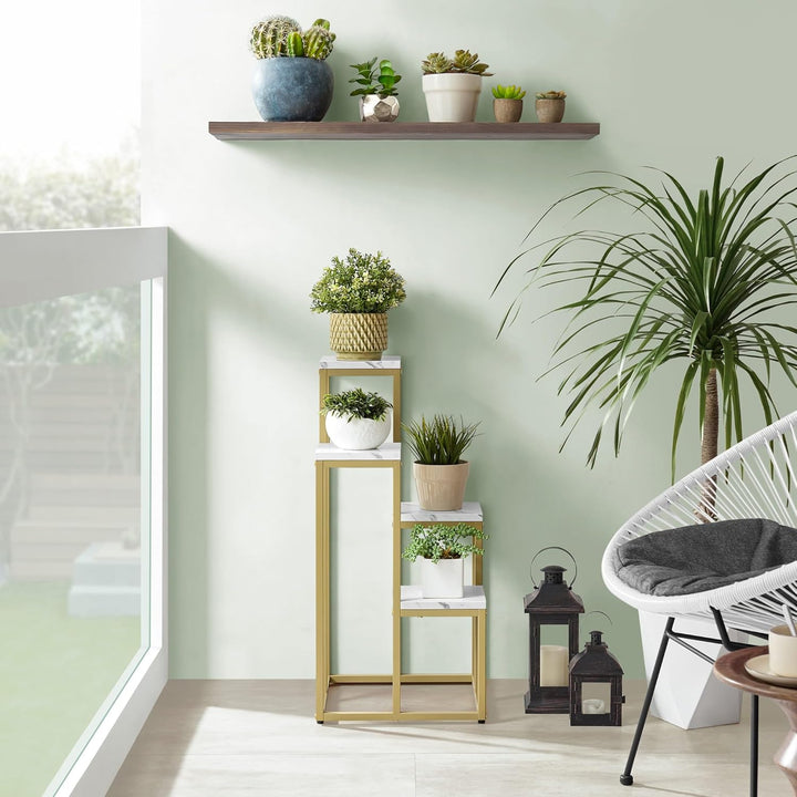 Home Collective Blumentopfregal mit 4 Ebenen in Marmor mit goldenen Beinen für Wohnzimmer Schlafzimm