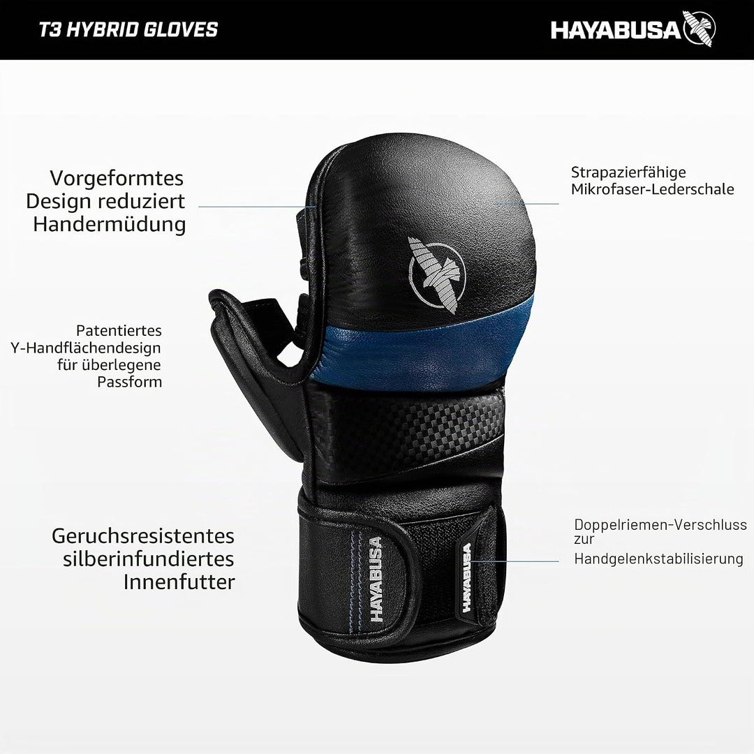 Hayabusa T3 7oz MMA Hybridhandschuhe. Ideal für Kampf, Schwarz