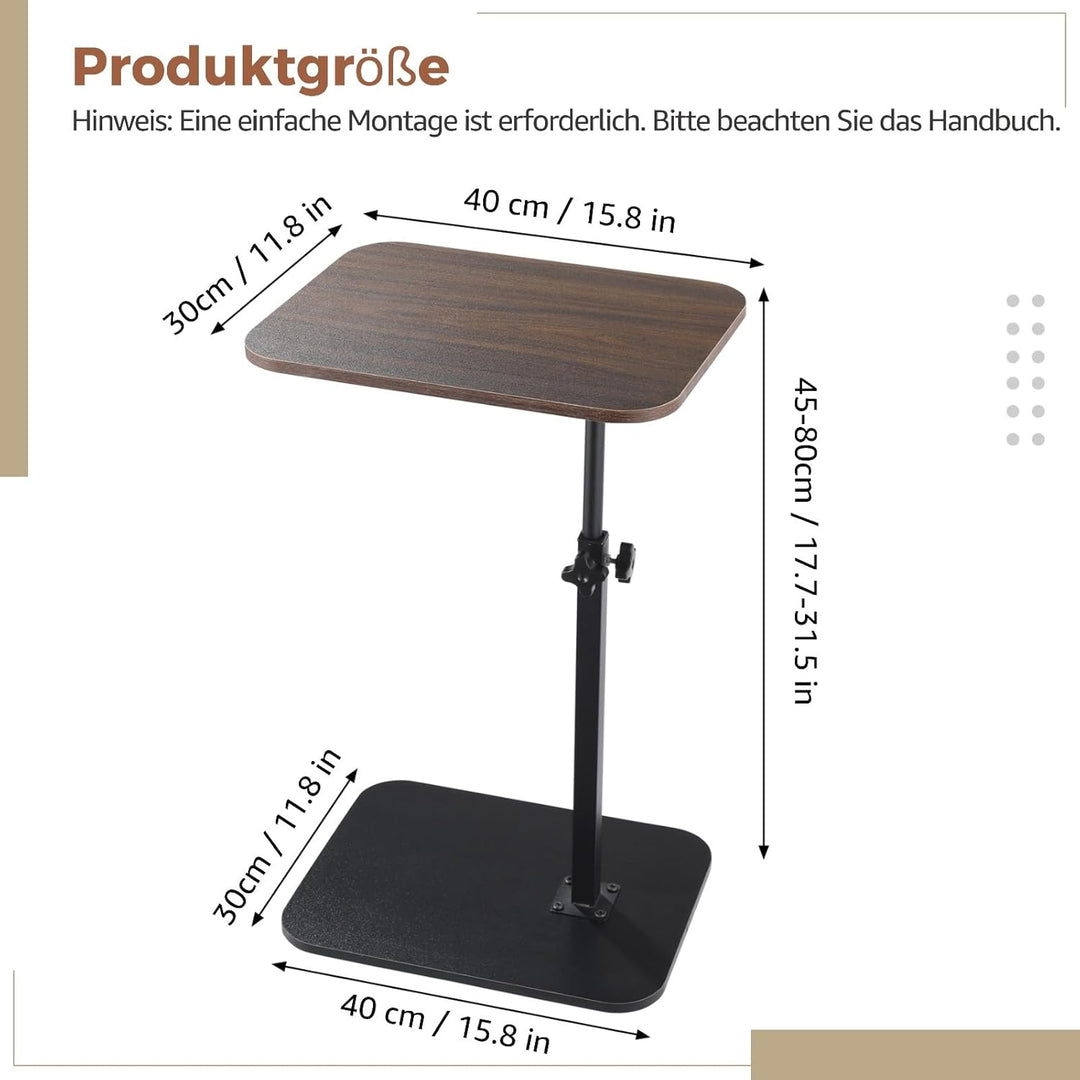 Varku Beistelltisch HöHenverstellbar, 360° drehbare Beistelltisch C Form, höhenverstellbar von 45–80